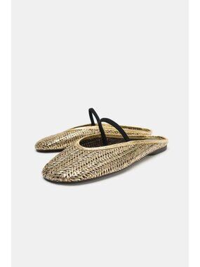 ZARA BRAIDED METALLIC SLINGBACK BALLET FLATS
